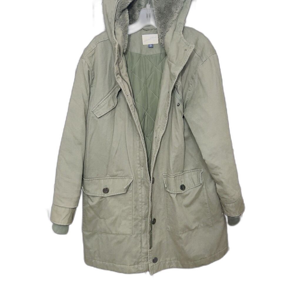 Universal Thread Olive Hooded Parka Jacket Mid-Length Button / Zip Size Med